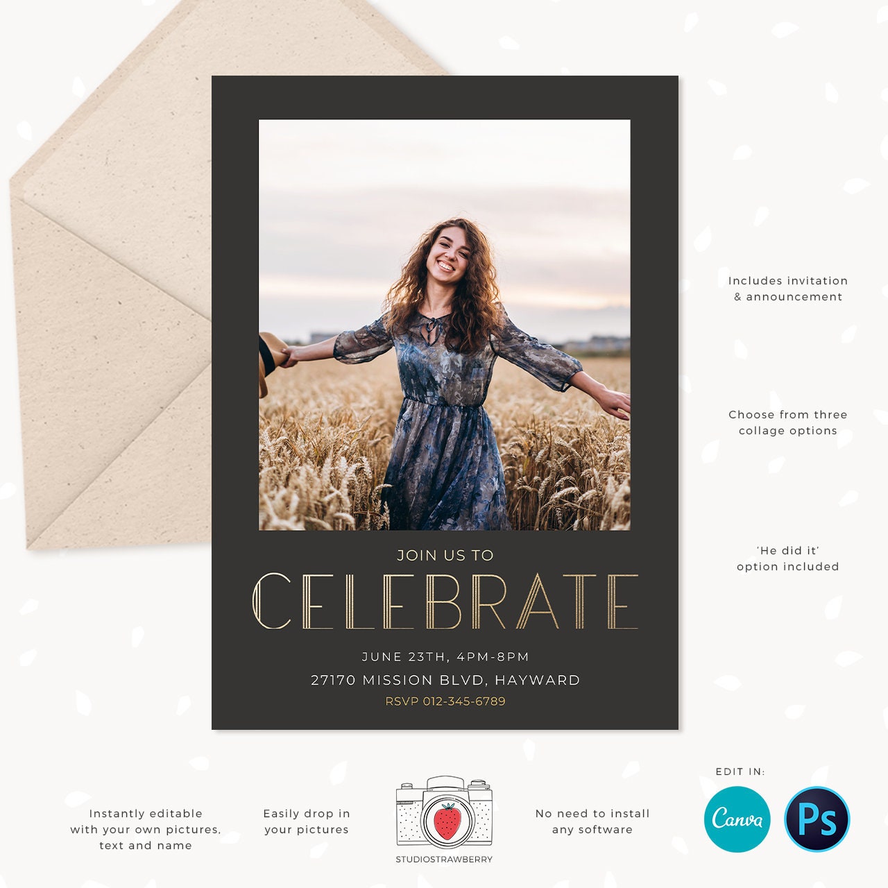 Graduation invitation template, Instantly editable, Editable Graduation Card, Senior Graduation Template, Senior Graduation Announcement