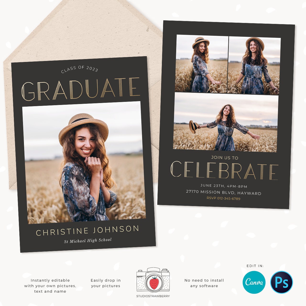 Graduation invitation template, Instantly editable, Editable Graduation Card, Senior Graduation Template, Senior Graduation Announcement
