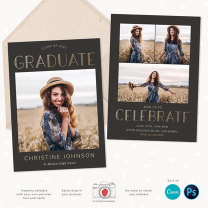 Graduation invitation template, Instantly editable, Editable Graduation Card, Senior Graduation Template, Senior Graduation Announcement