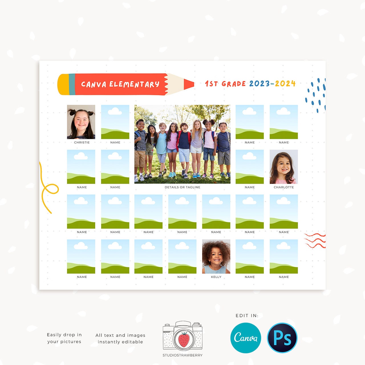 School composite template, 8x10", Canva, School Composite, photo composites, school photography template, Daycare Template, Child care