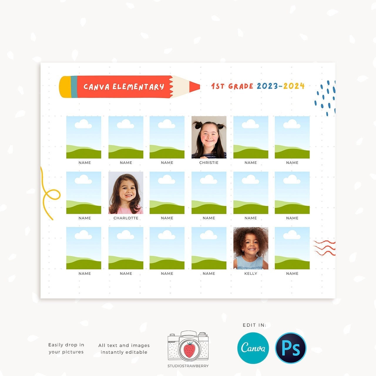 School composite template, 8x10", Canva, School Composite, photo composites, school photography template, Daycare Template, Child care