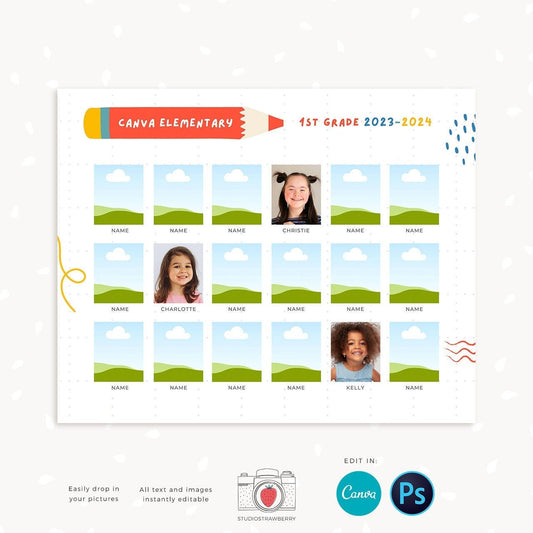 School composite template, 8x10", Canva, School Composite, photo composites, school photography template, Daycare Template, Child care