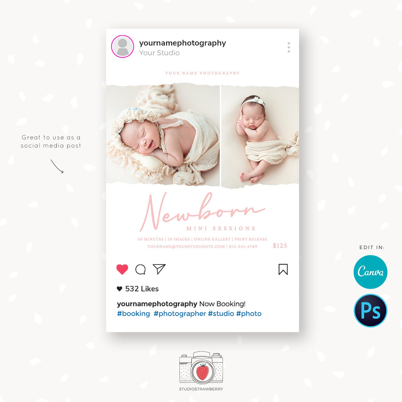 Newborn Mini Sessions Template, Canva, Photoshop, Newborn mini session template, Newborn minis, Baby photo sessions, Newborn baby minis