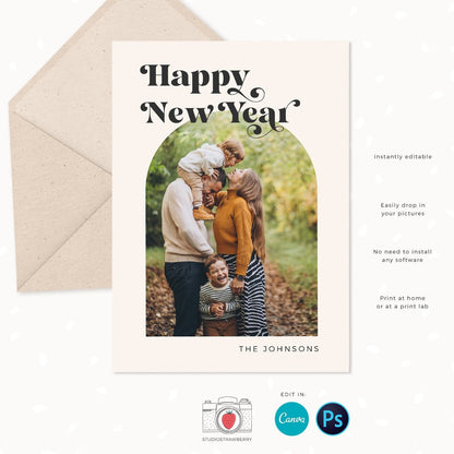 Christmas photo card template, Modern Christmas Card with Photo, Canva, Photo Holiday card, Christmas card with photo template, Arch