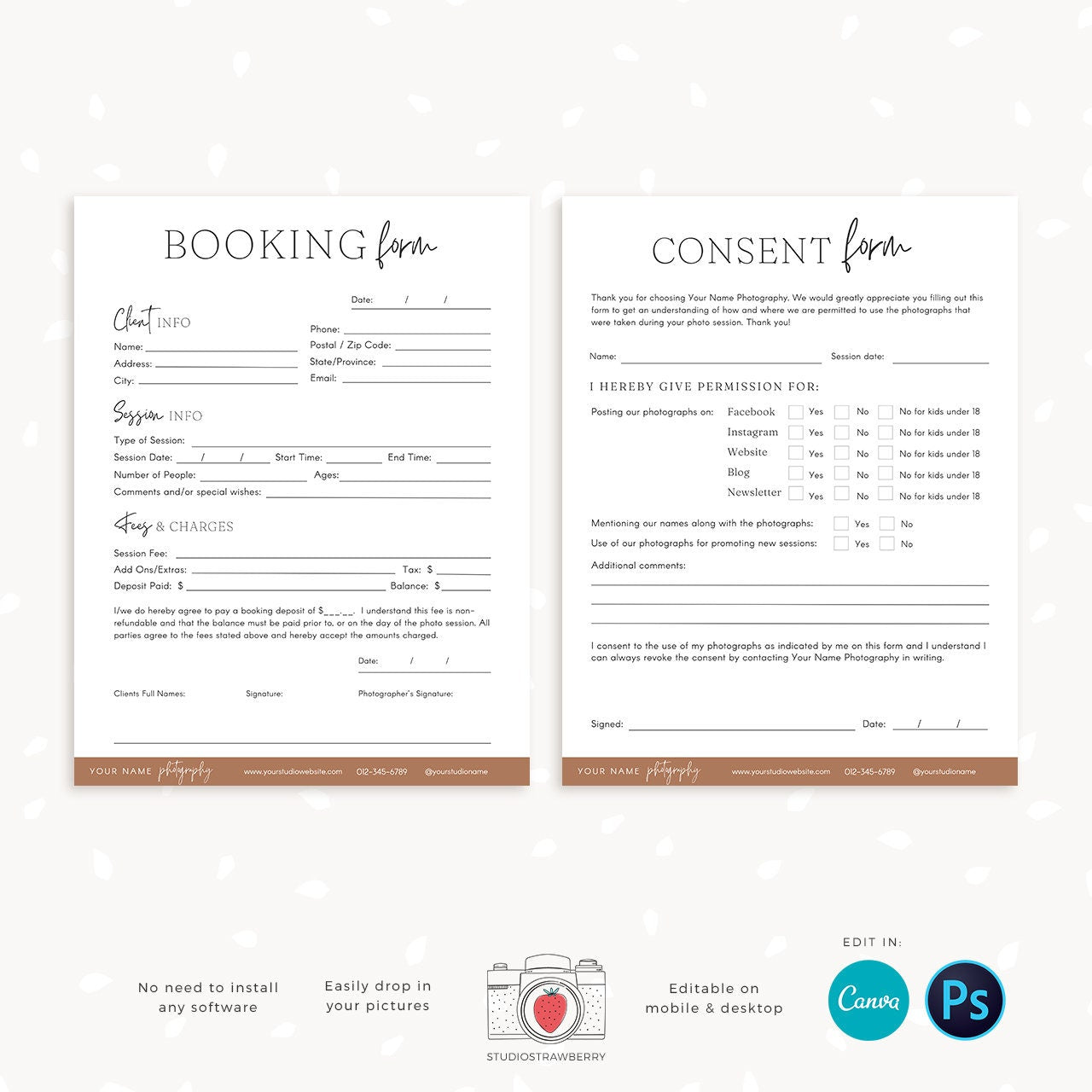 Photography Business Forms Bundle, Photography Forms Template Set, Canva, Photoshop, Photography contract bundle, Photographer forms c08