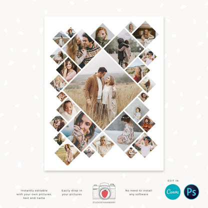 Diamond shape photo collage, Diamond collage template, Photo collage template, Diamond shapes, photo frame, geometric, photo collage maker