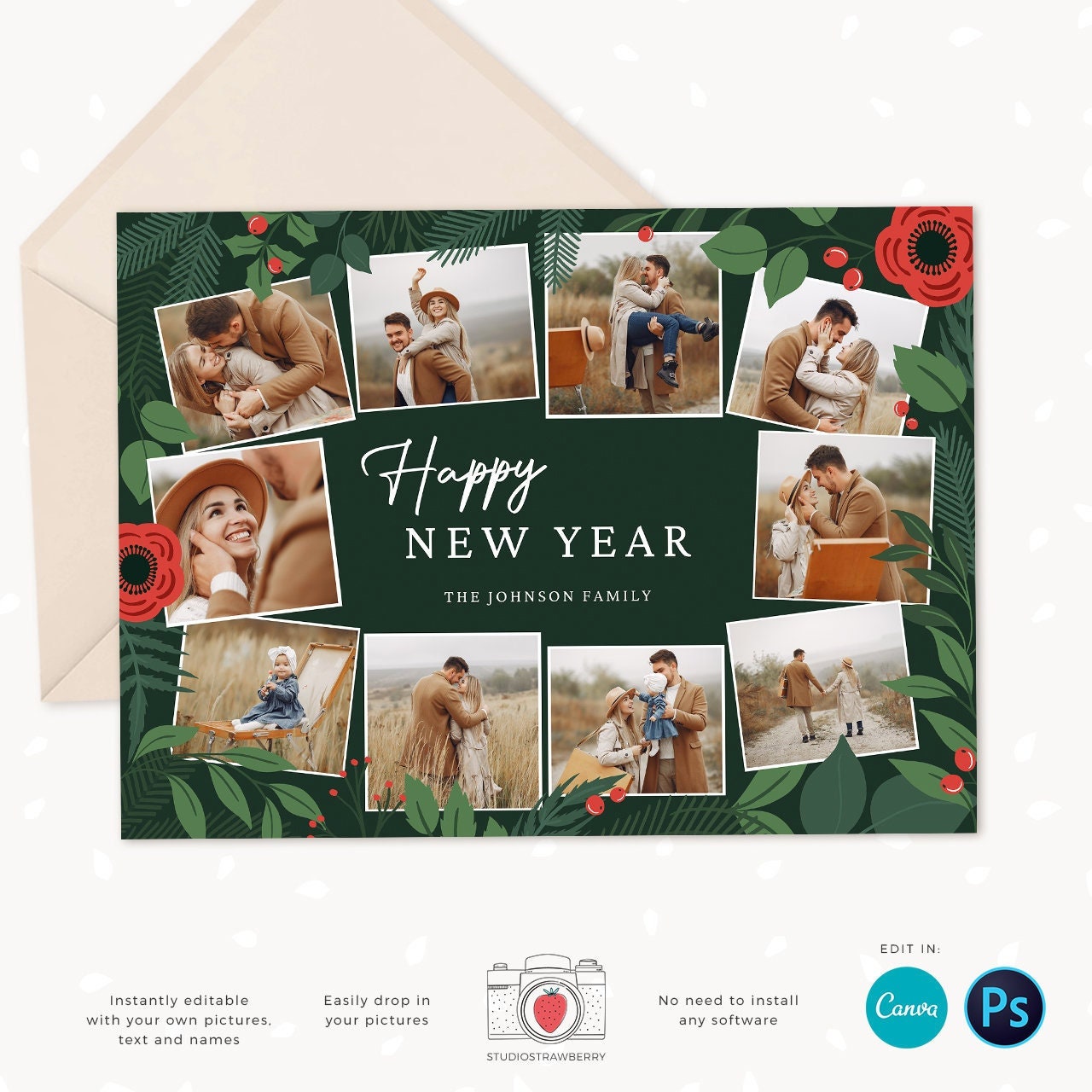 Year in review Christmas card template, 2022 monthly overview, Canva Year in review template monthly, Year in review holiday card, Pictures