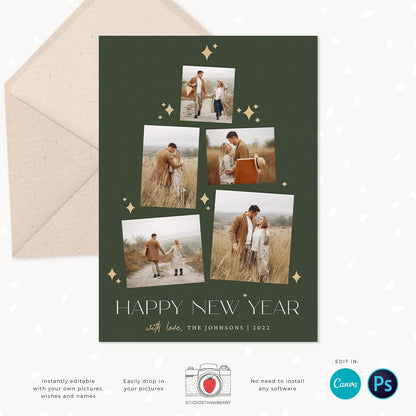 Christmas card template "Christmas tree", Canva, Christmas photo card template, Christmas tree photo collage, Holiday card photo collage