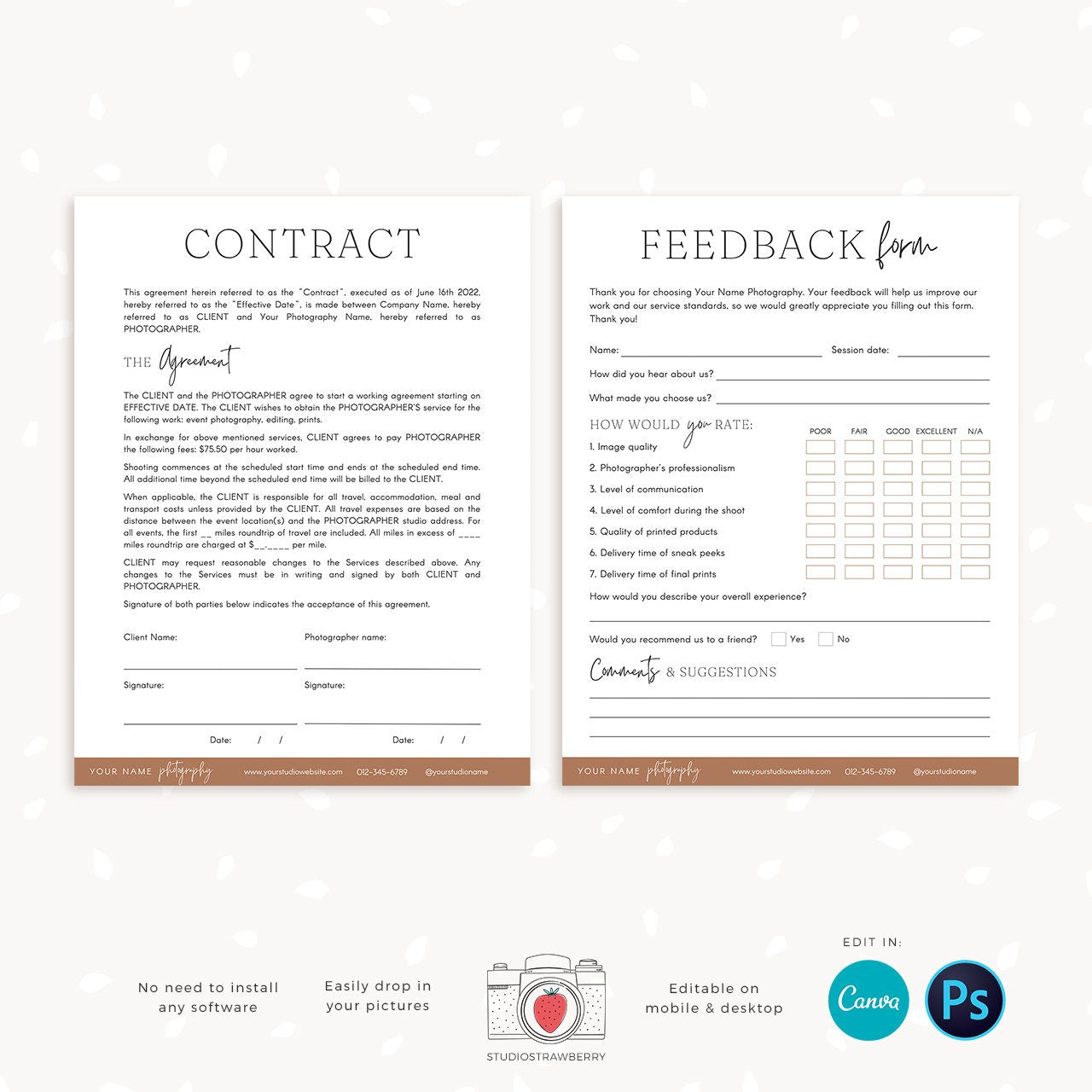 Photography Business Forms Bundle, Photography Forms Template Set, Canva, Photoshop, Photography contract bundle, Photographer forms c08