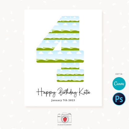 4 year birthday photo collage, Number four, Fourth birthday poster digital, Number four, 4th Birthday collage Canva, Photoshop, 16x20, 8x10