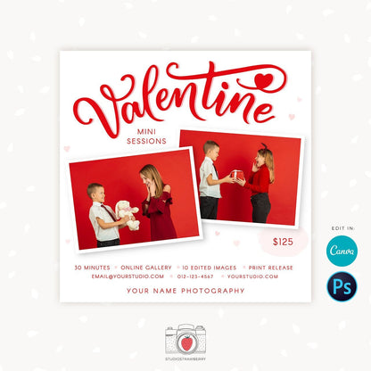 Valentine Mini Session Template, Canva, Valentine mini sessions, Valentine photography template, Valentine minis promotion, Valentines day