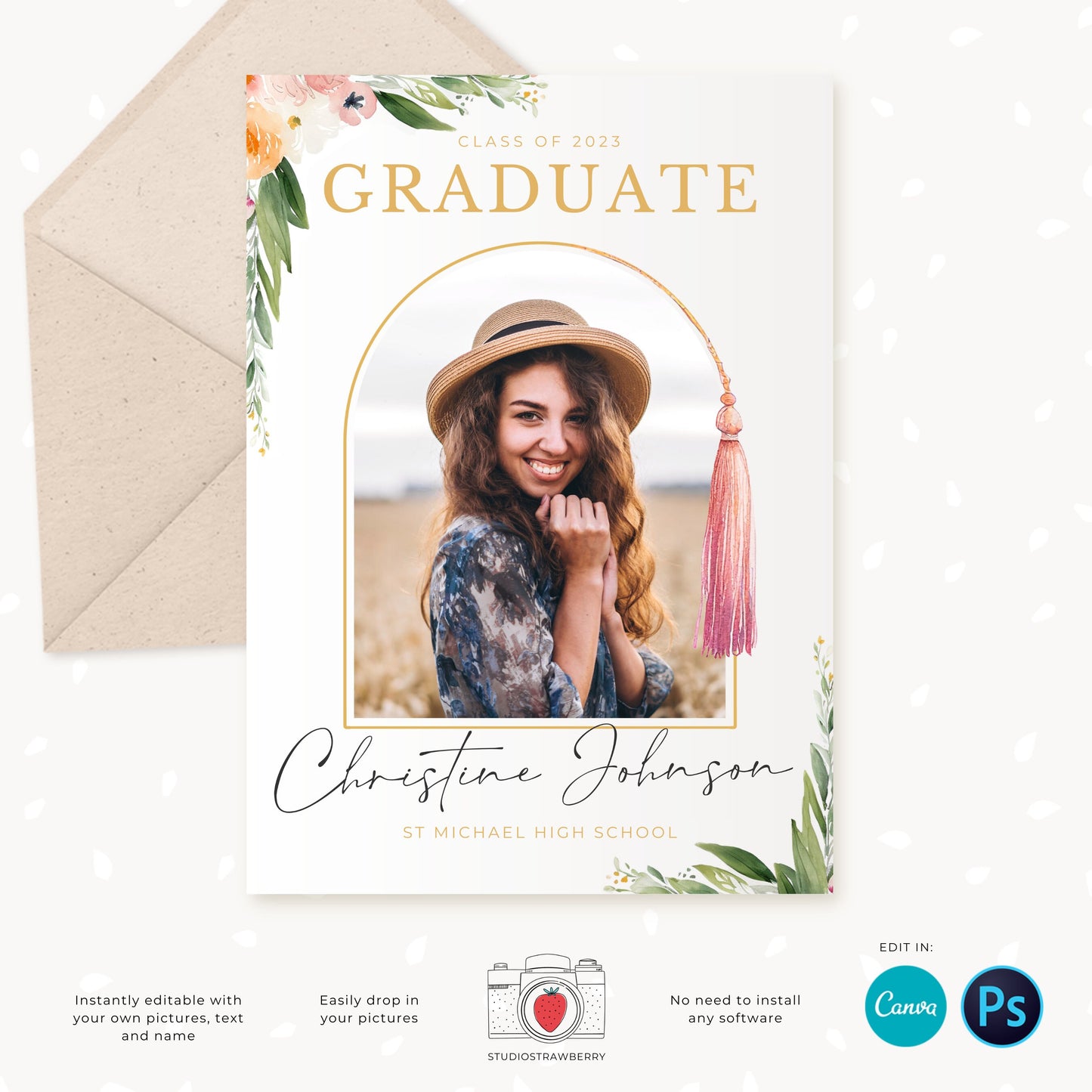 Graduation invitation template, Editable Graduation Photo Card, Senior Graduation Template, Senior Graduation Announcement, Watercolor