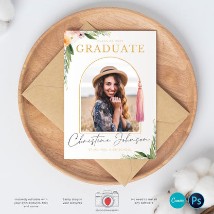 Graduation invitation template, Editable Graduation Photo Card, Senior Graduation Template, Senior Graduation Announcement, Watercolor