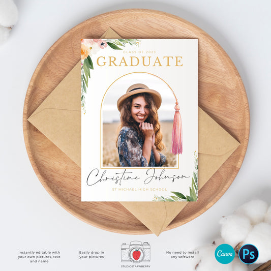 Graduation invitation template, Editable Graduation Photo Card, Senior Graduation Template, Senior Graduation Announcement, Watercolor