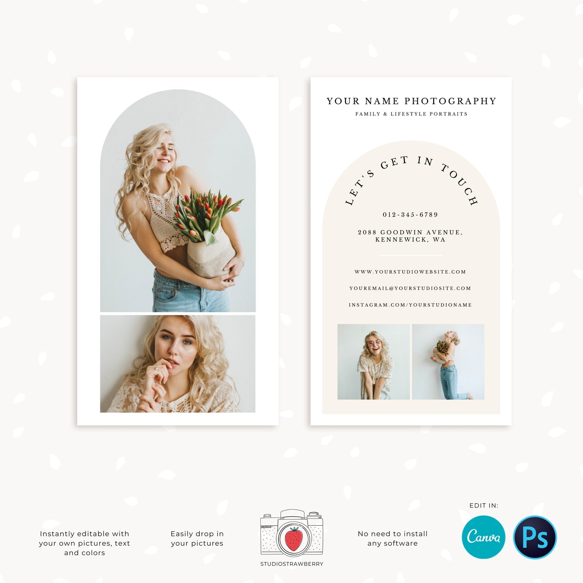 Business card template canva, Photography Business Card Template, Vertical Business Card, Photoshop Template, Photo Business Cards, Arch
