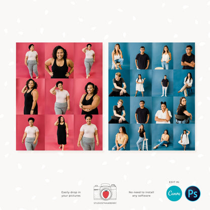 Photo collage, 16x20 poster, Portrait pictures, Photo booth collage template, 9up collage, 16up collage, Poster size photo collage, Canva