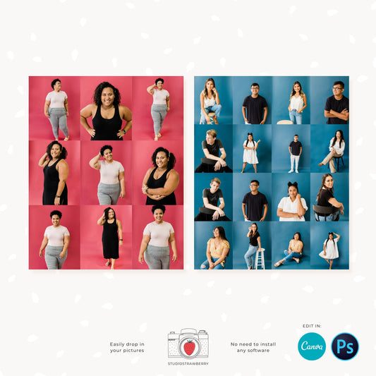 Photo collage, 16x20 poster, Portrait pictures, Photo booth collage template, 9up collage, 16up collage, Poster size photo collage, Canva