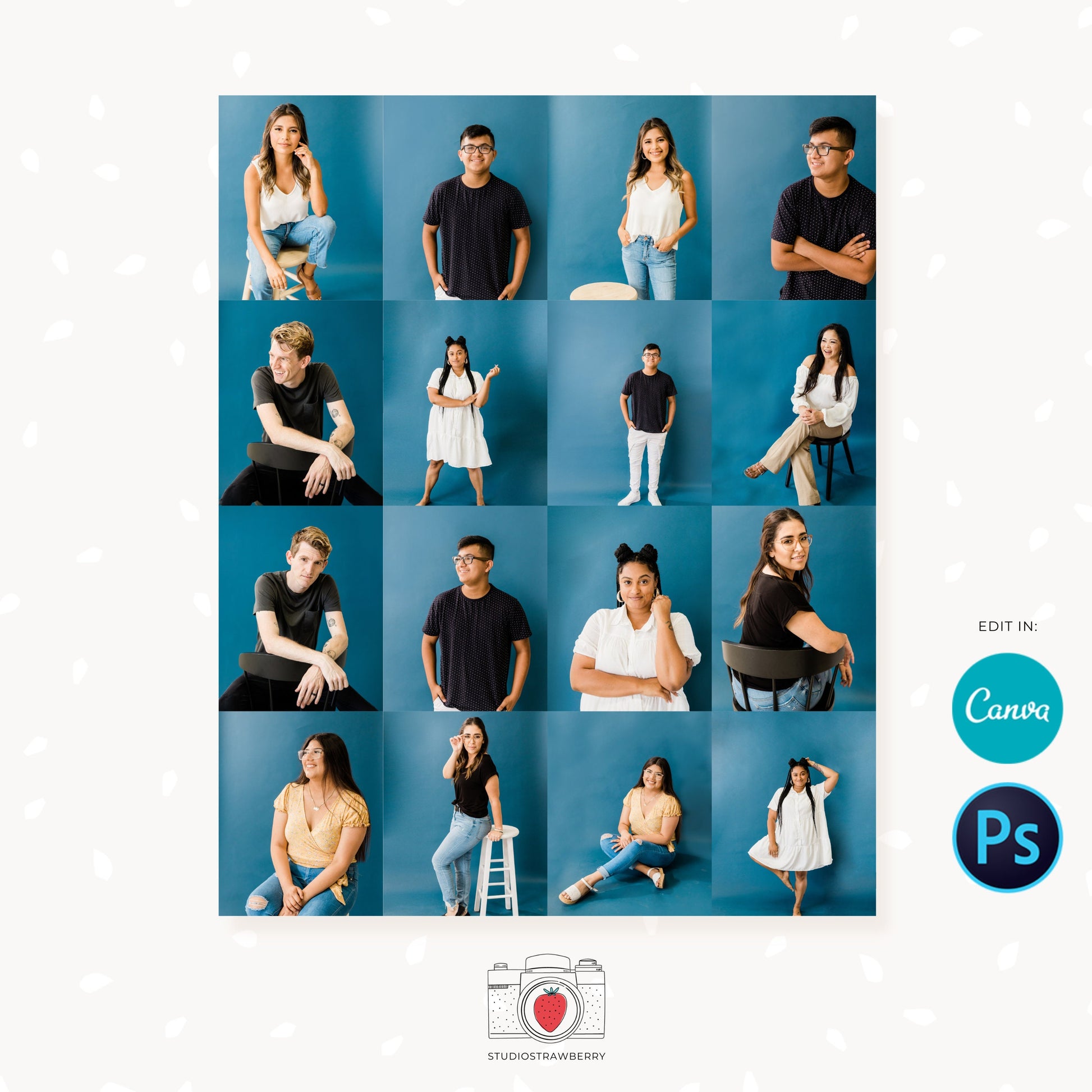 Photo collage, 16x20 poster, Portrait pictures, Photo booth collage template, 9up collage, 16up collage, Poster size photo collage, Canva