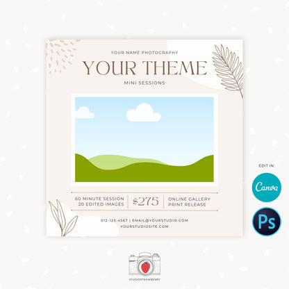 Mini Session Template, Canva, PS, Mini session marketing, Photography marketing, Neutral mini sessions template, Your Theme minis, coldel