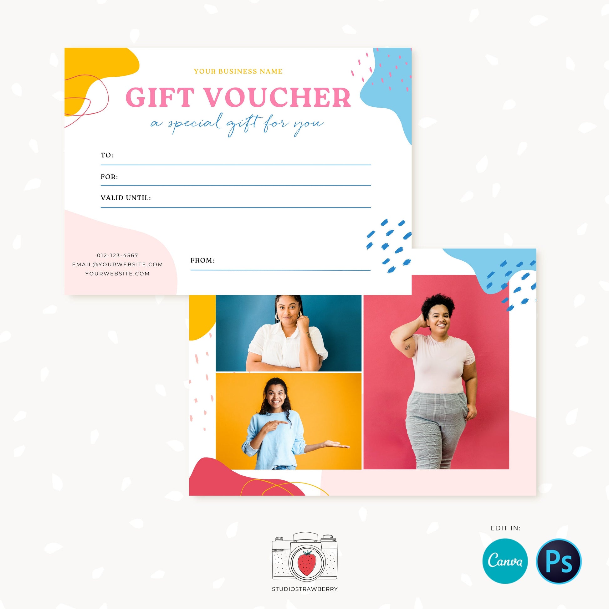 Gift certificate template, Colorful, Canva, PSD, Photography gift card template, Photo Gift Cards, Photography Gift Certificate, colcre