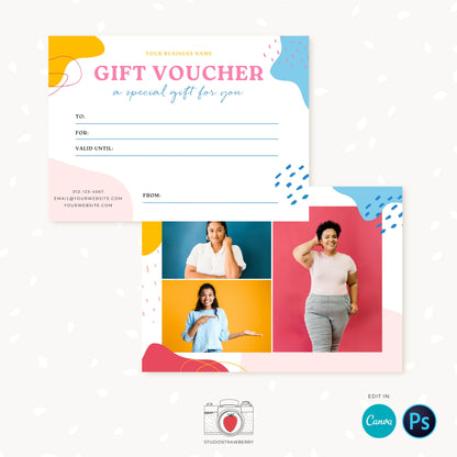 Gift certificate template, Colorful, Canva, PSD, Photography gift card template, Photo Gift Cards, Photography Gift Certificate, colcre