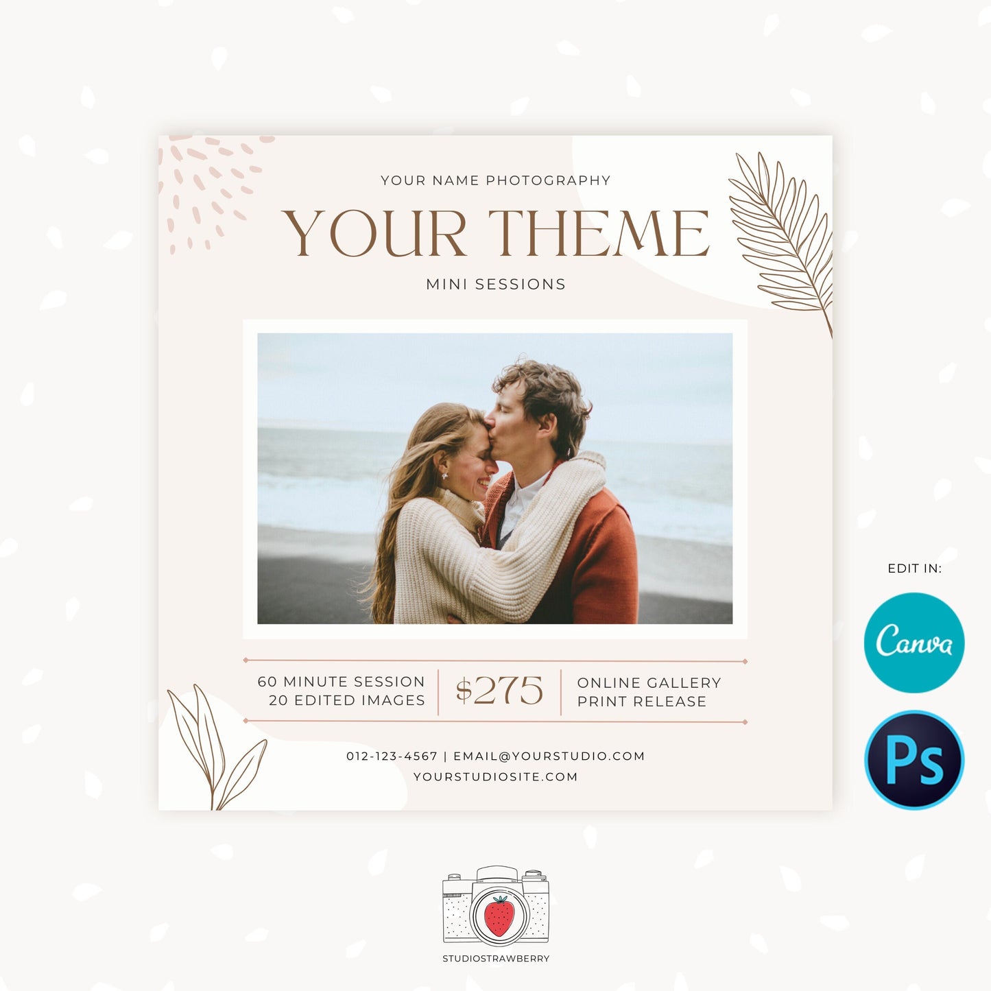Mini Session Template, Canva, PS, Mini session marketing, Photography marketing, Neutral mini sessions template, Your Theme minis, coldel