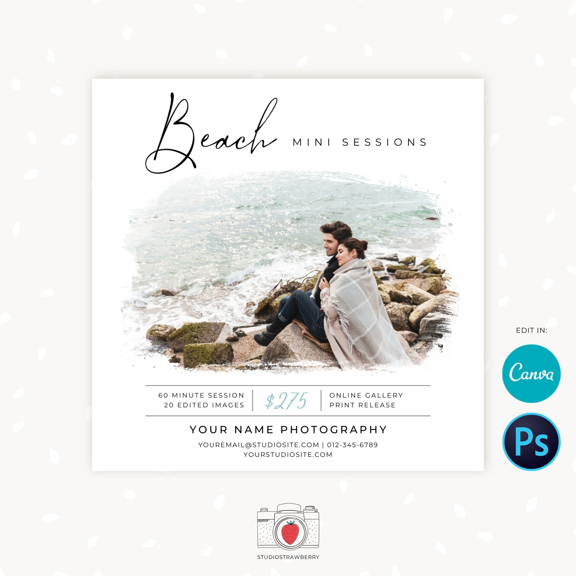 Beach Mini Sessions Template, Canva, Photoshop, Beach mini session template, Beach minis, Beach photo sessions, Summer sessions, Editable