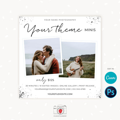 Mini Session Template, Canva, Photoshop, Mini session marketing, Photography marketing, Neutral mini sessions template, Your Theme minis