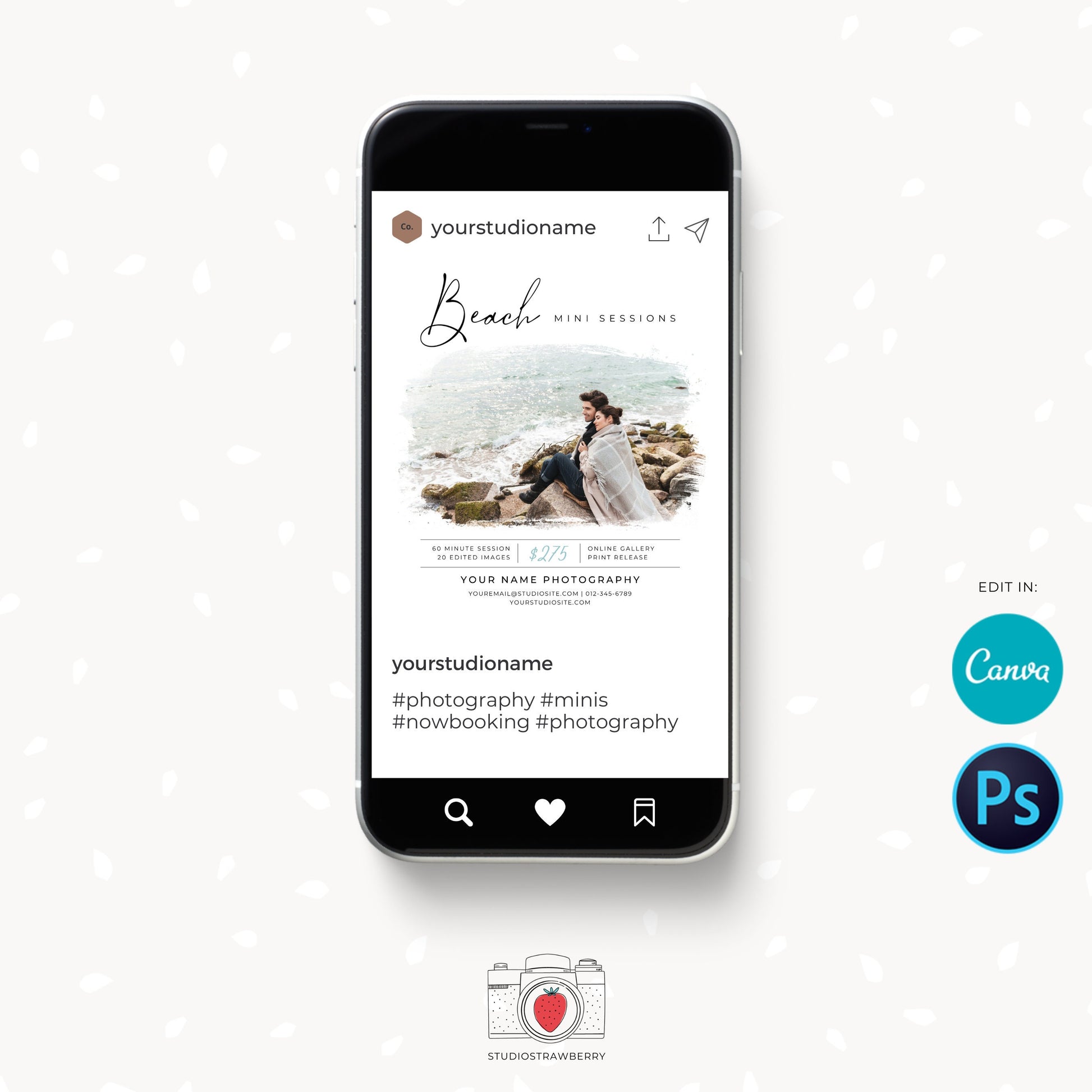 Beach Mini Sessions Template, Canva, Photoshop, Beach mini session template, Beach minis, Beach photo sessions, Summer sessions, Editable
