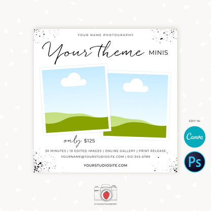 Mini Session Template, Canva, Photoshop, Mini session marketing, Photography marketing, Neutral mini sessions template, Your Theme minis