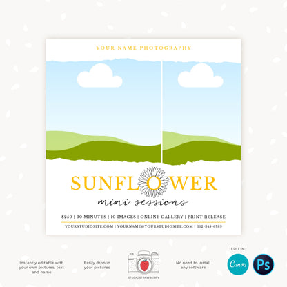 Sunflower mini sessions template, Summer mini sessions marketing template, Sunflower photo sessions, Summer photography, summer sessions