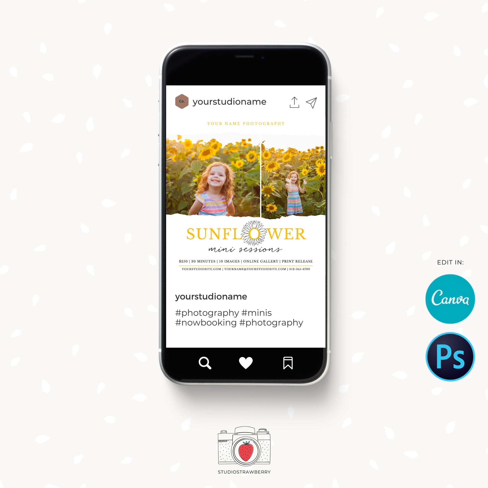Sunflower mini sessions template, Summer mini sessions marketing template, Sunflower photo sessions, Summer photography, summer sessions