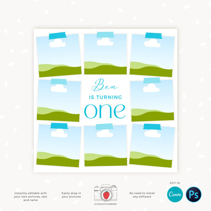 Cake smash photo collage template, First birthday, Cake smash collage, Cake smash mini session collage, Baby collage, Canva template