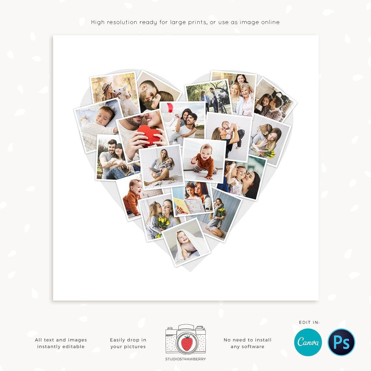 Heart collage template, Instantly editable, Heart photo collage template, Heart shape photo collage, Valentine photo collage, Love collage