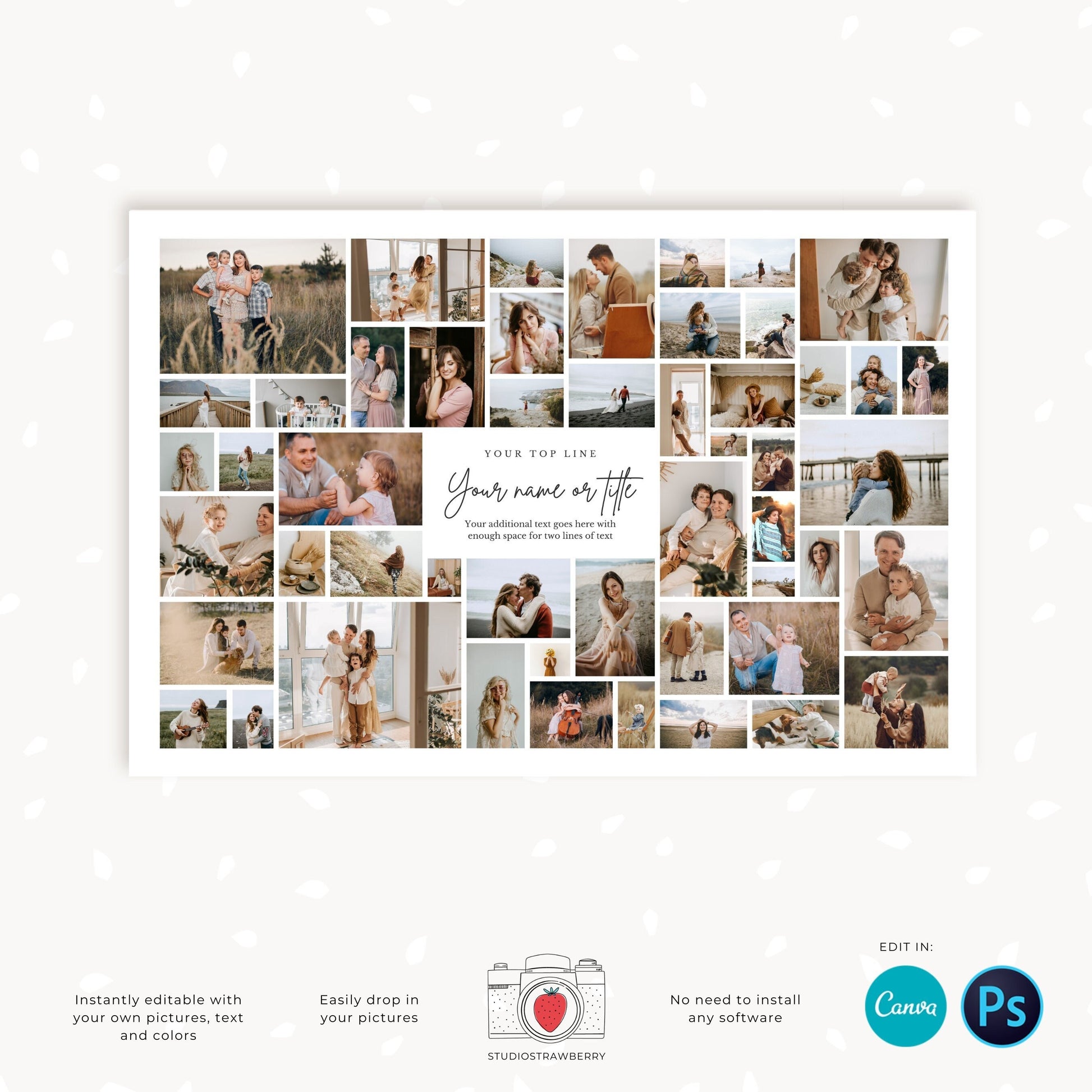 36x24 Photo collage, Poster Collage Template for 51 Photos, Poster size photo collage, Photo Collage Sign Template, Memorial, Funeral