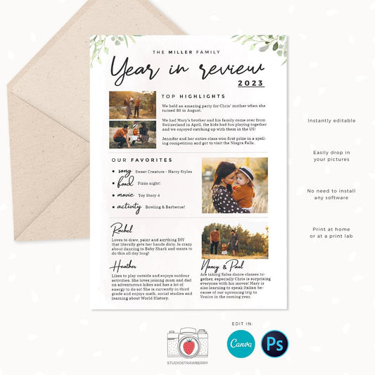 Year in review Christmas card template, Canva, 2023 overview, Year in review template, Year in review holiday card, Year in review card