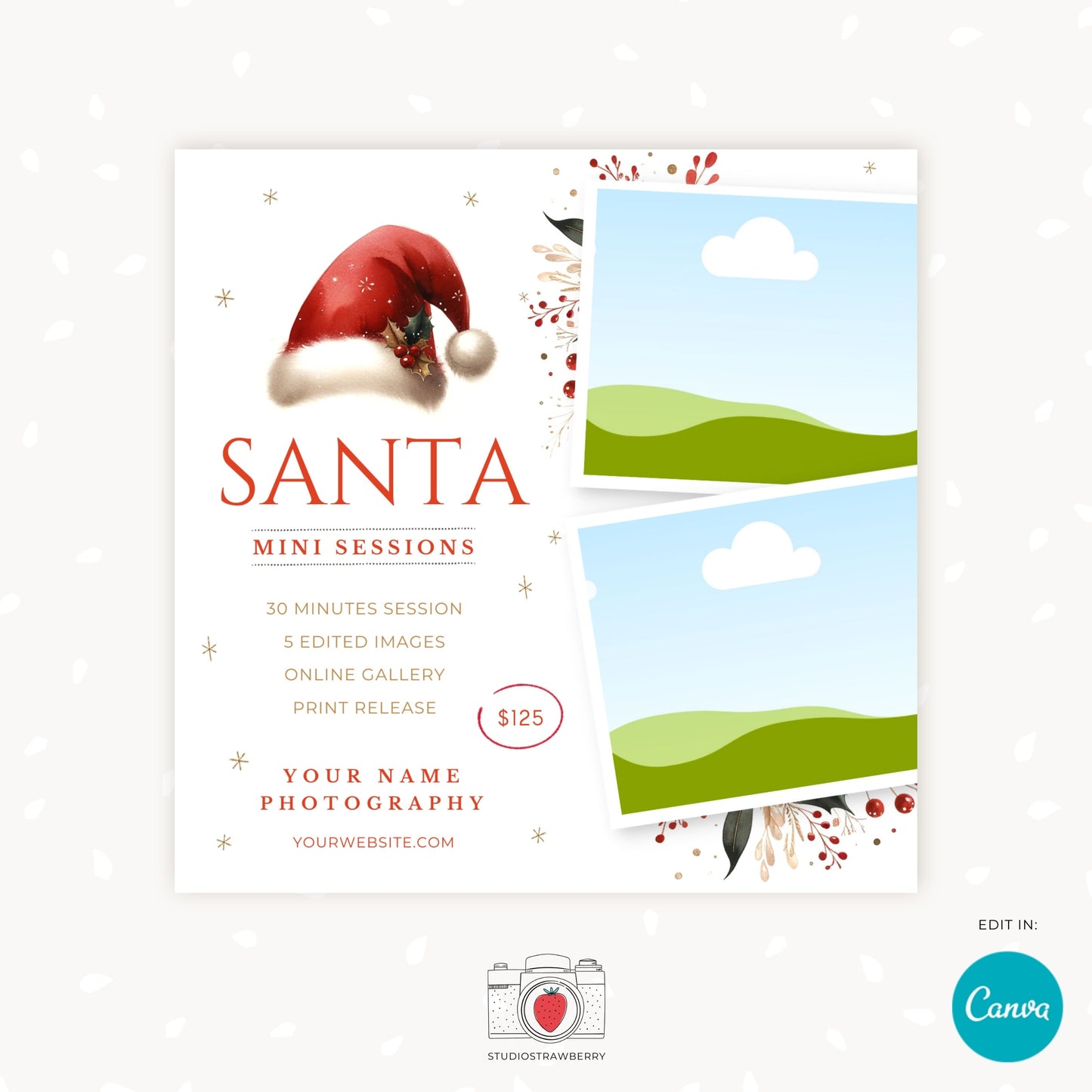 Santa Mini Session Template, Santa mini template, Santa mini sessions, Santa minis, Christmas marketing board, Christmas mini sessions