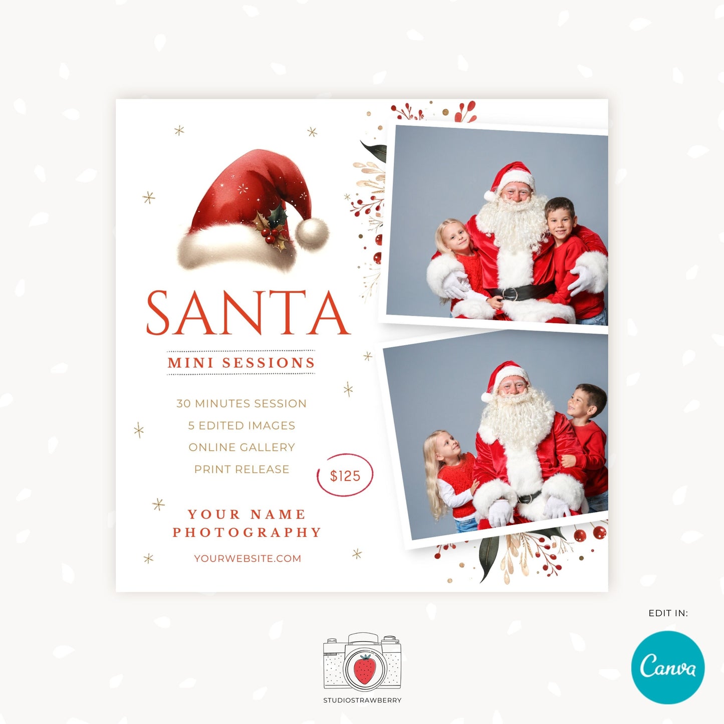 Santa Mini Session Template, Santa mini template, Santa mini sessions, Santa minis, Christmas marketing board, Christmas mini sessions