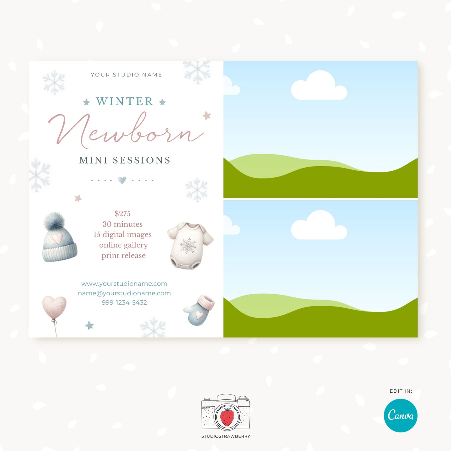 Winter Newborn Mini Sessions Template, Winter Baby Photo Sessions, First photoshoot, Winter Newborn Photography Marketing Board, Instagram