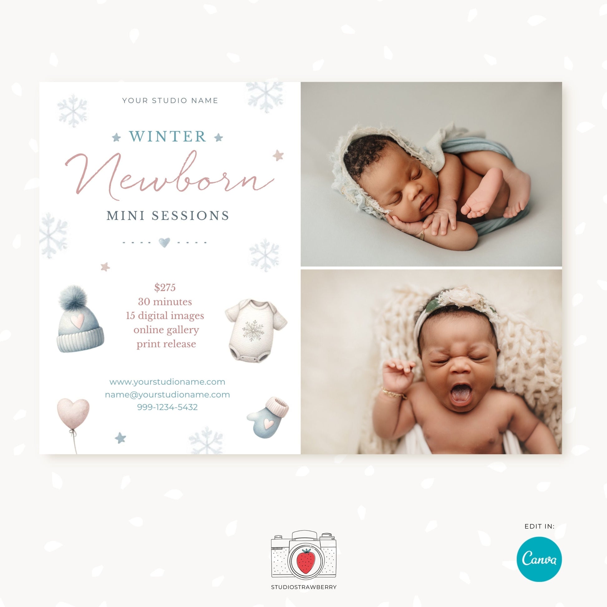 Winter Newborn Mini Sessions Template, Winter Baby Photo Sessions, First photoshoot, Winter Newborn Photography Marketing Board, Instagram