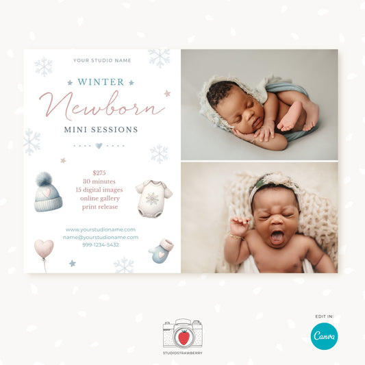 Winter Newborn Mini Sessions Template, Winter Baby Photo Sessions, First photoshoot, Winter Newborn Photography Marketing Board, Instagram