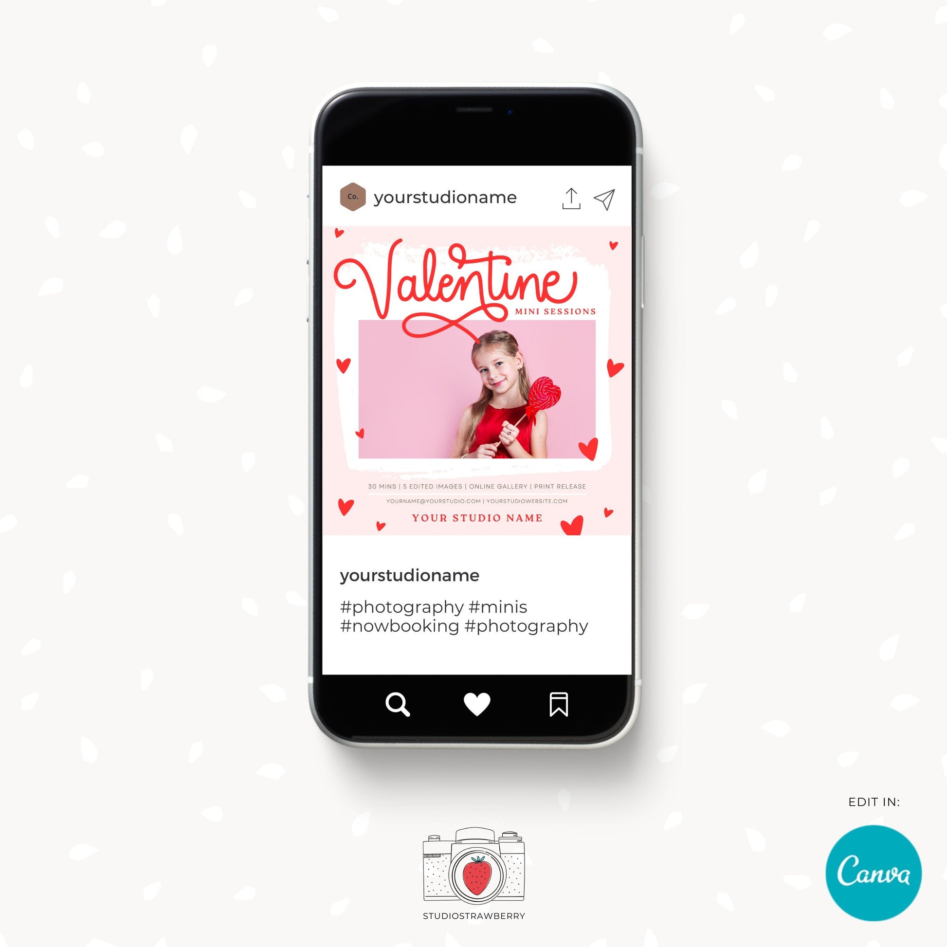 Customizable Valentine's Day Mini Session Template, Romantic Photo Shoot Ad, Editable Canva Design for Photographers, Valentines day minis