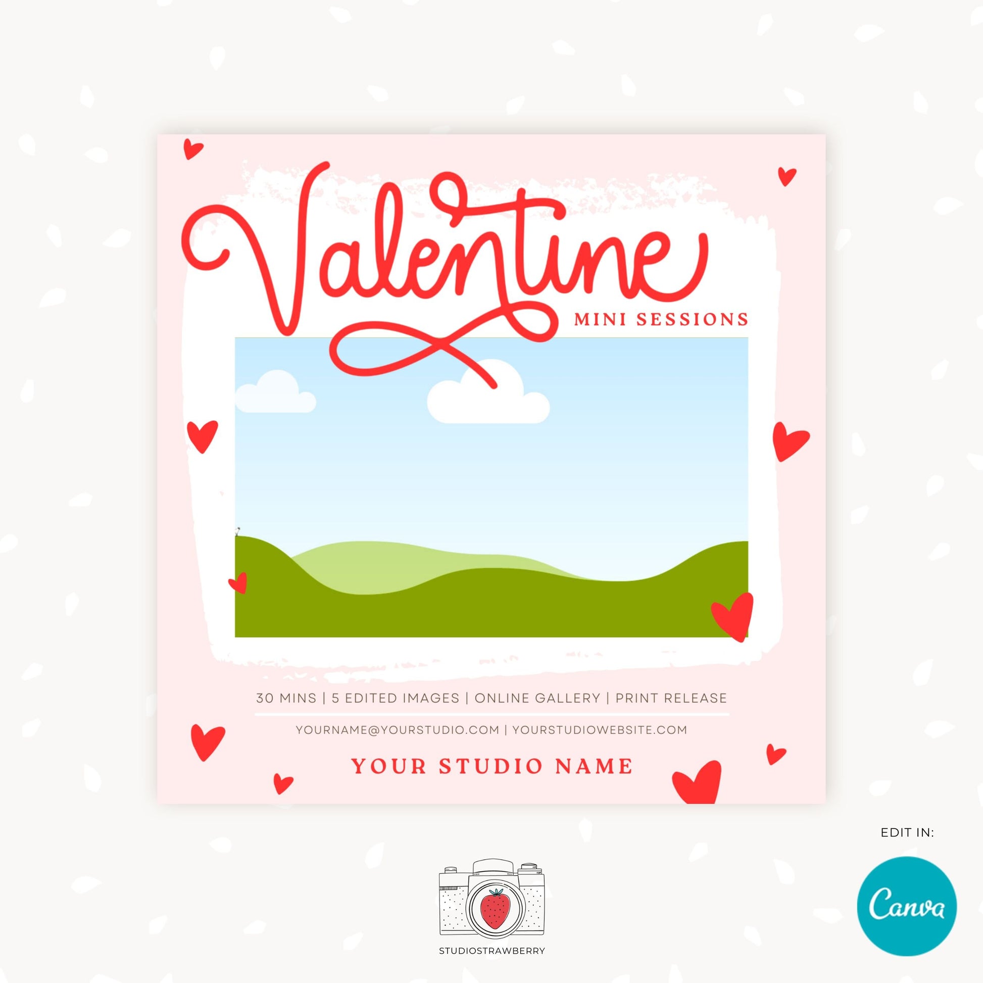 Customizable Valentine's Day Mini Session Template, Romantic Photo Shoot Ad, Editable Canva Design for Photographers, Valentines day minis