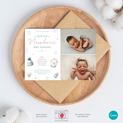 Winter Newborn Mini Sessions Template, Winter Baby Photo Sessions, First photoshoot, Winter Newborn Photography Marketing Board, Instagram