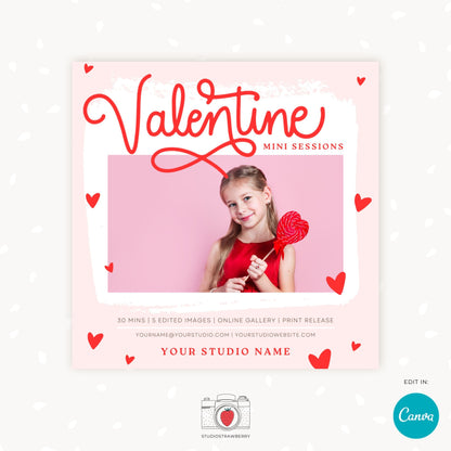 Customizable Valentine's Day Mini Session Template, Romantic Photo Shoot Ad, Editable Canva Design for Photographers, Valentines day minis