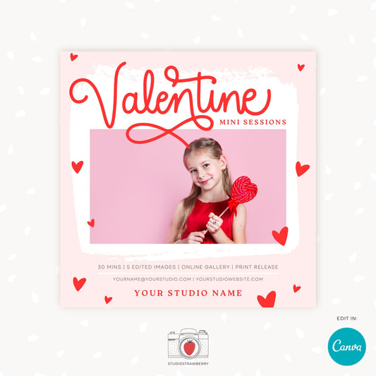 Customizable Valentine's Day Mini Session Template, Romantic Photo Shoot Ad, Editable Canva Design for Photographers, Valentines day minis