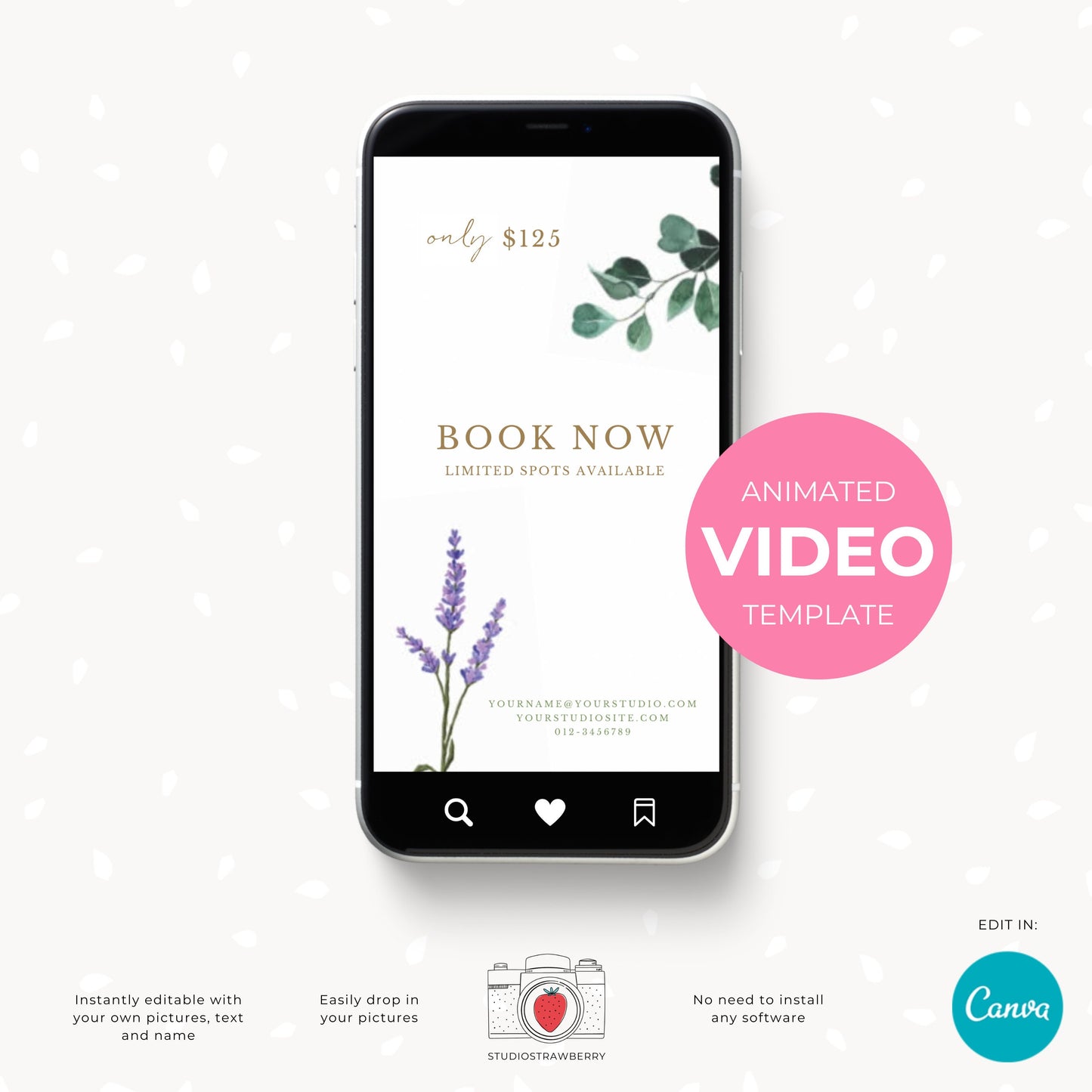 Animated Spring mini sessions video template for photographers, with sound, editable Canva video template, Instagram reels, story, TikTok