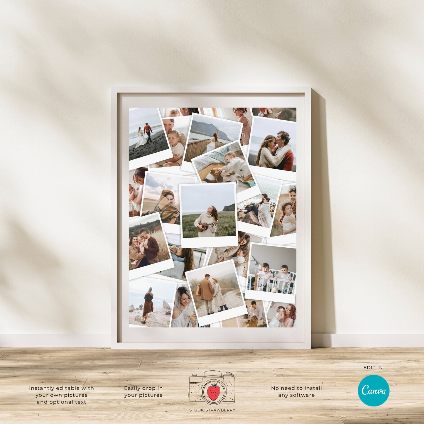 Stacked Pics Photo collage template, Polaroids collage, Canva, Pile of pictures, Photos with text, Overlapping pictures editable collage