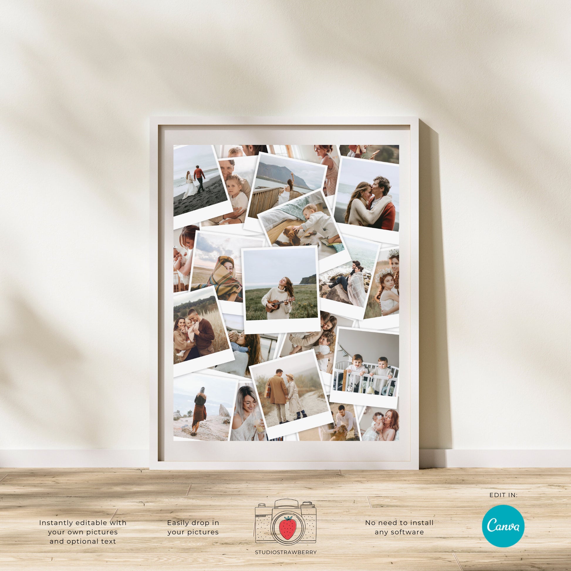 Stacked Pics Photo collage template, Polaroids collage, Canva, Pile of pictures, Photos with text, Overlapping pictures editable collage
