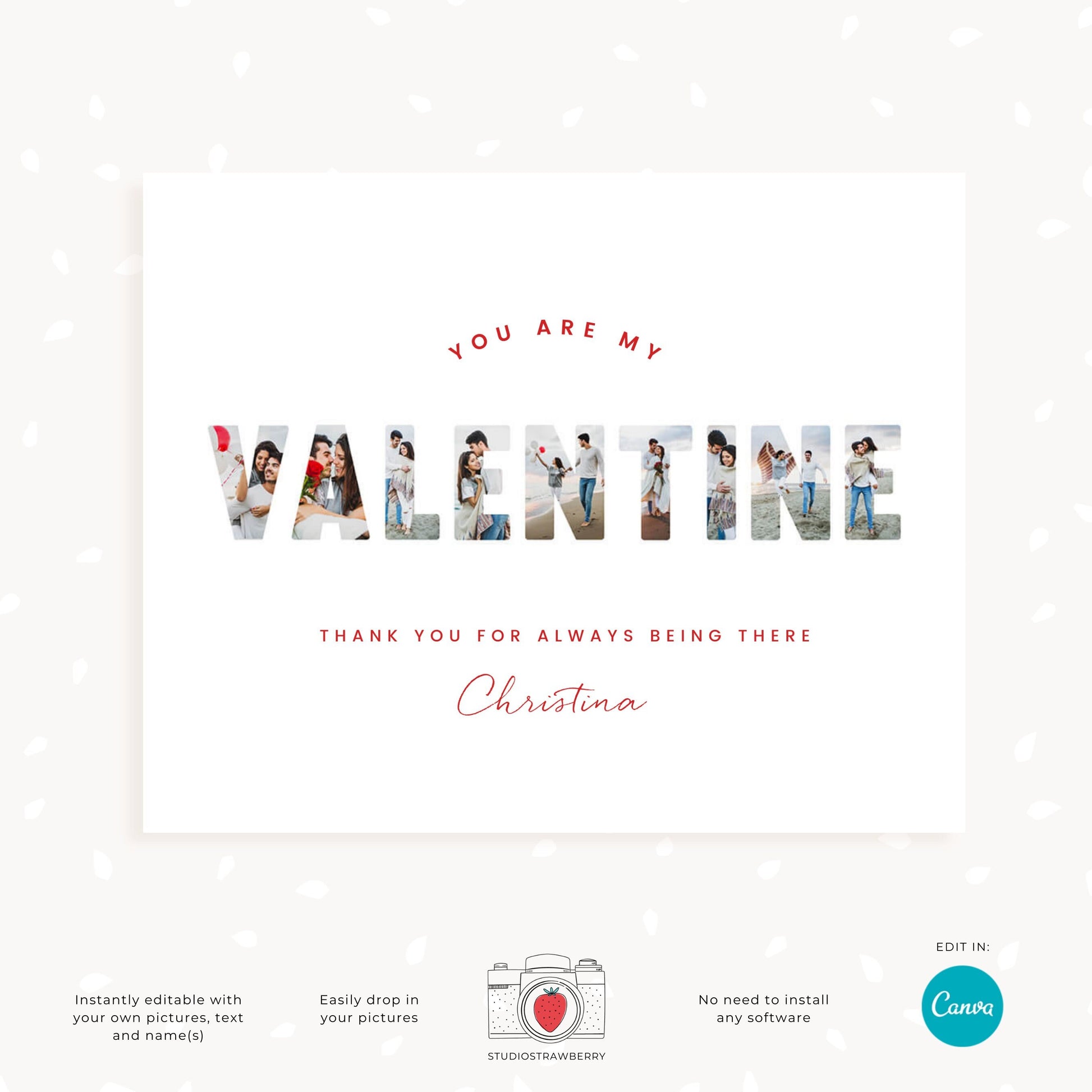 Valentine photo collage template, Valentine card photo collage, Valentine photo gift, Valentine's day collage template, Last minute gift